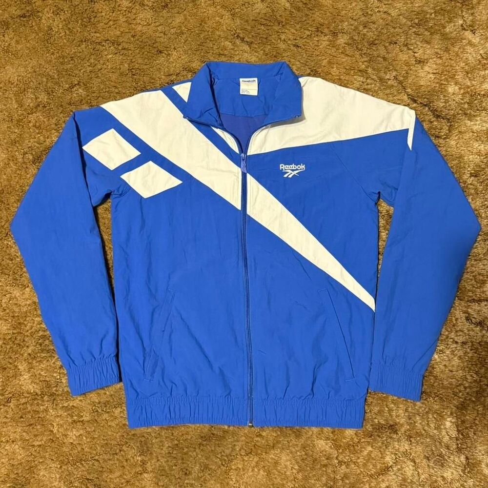 Vintage 90s Reebok Staff Full Zip Windbreaker Track Jacket Royal Blue Small